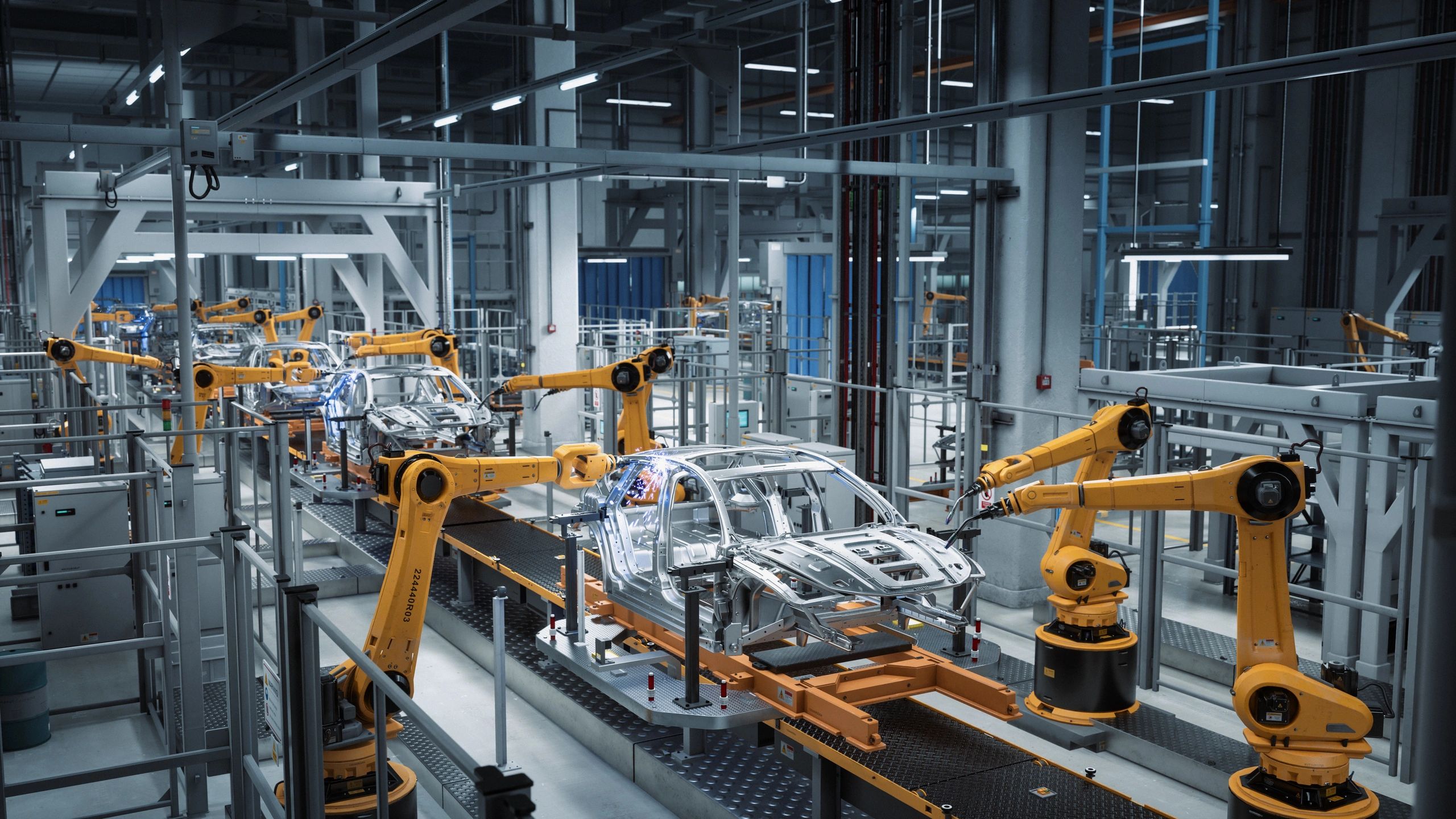 Processo de solda industrial em fábrica